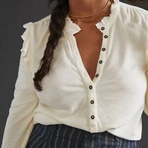 Anthropoligie Pilcro Ivory Henley Elevated Ruffle Top SZ-Med